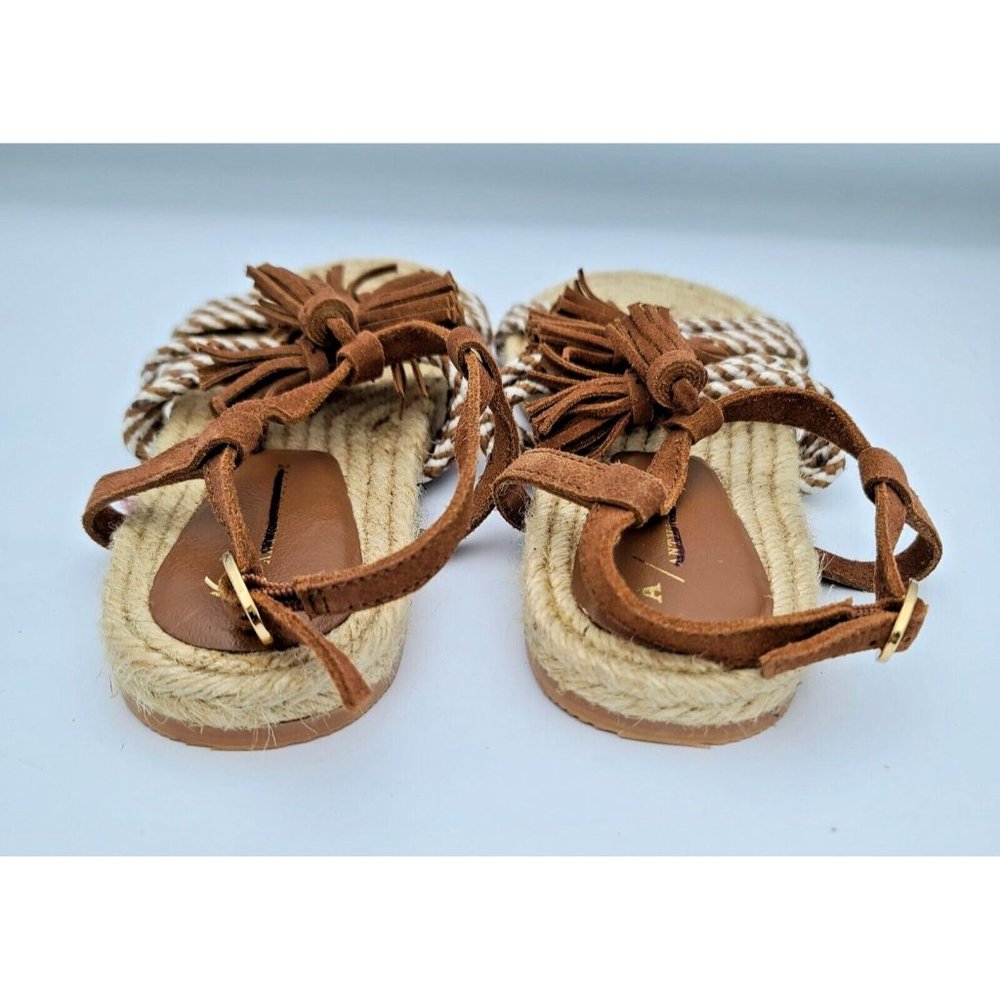 Anthropologie Fringed Rope Sandals Neutral Brown Suede Boho Tassel Size 6 M NWOB - Picture 8 of 8